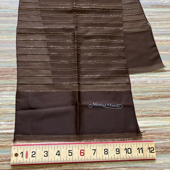 Monique Martin Sheer Scarf Brown with Gold Vintage Head Neck Hair Accessory - Picture 5 of 6